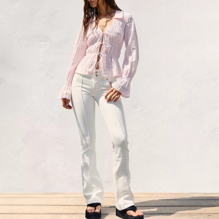 Bershka Camisa rústica fruncida F1