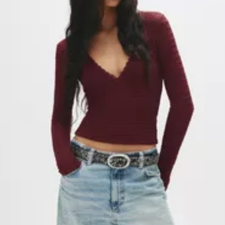 Pull&Bear Top bambula manga larga V