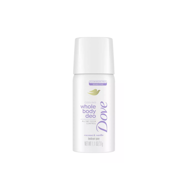 Dove Beauty Whole Body Deodorant Spray Coconut & Vanilla - Travel Size Aluminum-Free 1.1oz