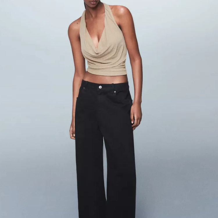 Bershka Top halter escote drapeado efecto brillo Z1