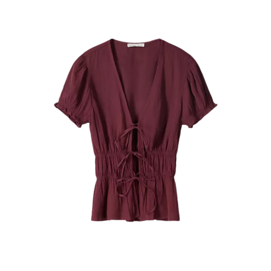 Bershka Camisa manga corta frunces lazada A2