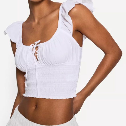 Bershka Top rústico fruncido B1