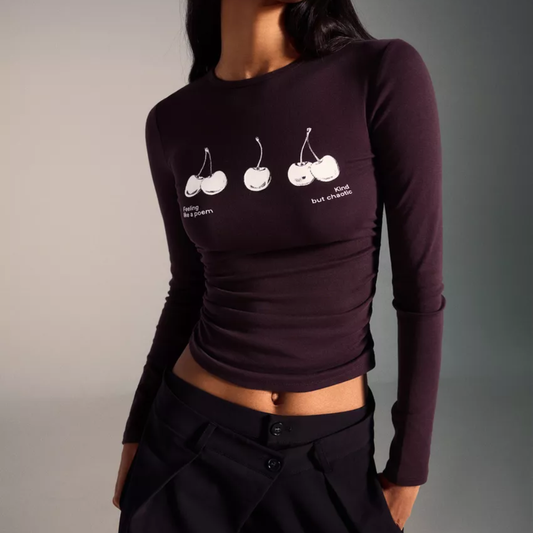 Bershka Camiseta manga larga fruncido print D2