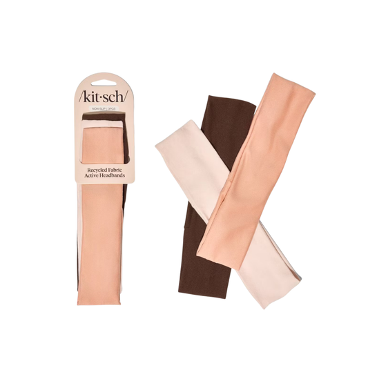 Kitsch Recycled Fabric Narrow Active Headbands Set- Rosewood - 3ct