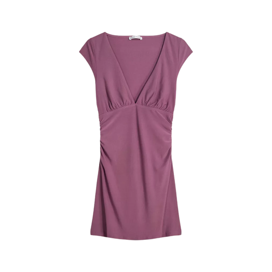 Bershka Vestido mini fruncido Morado Y1
