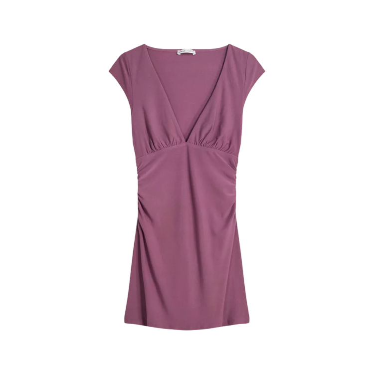 Bershka Vestido mini fruncido Morado Y1