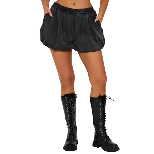 Short De Mezclilla Feeling Bubbly Elastic Waistband Bubble - Deslavado Negro