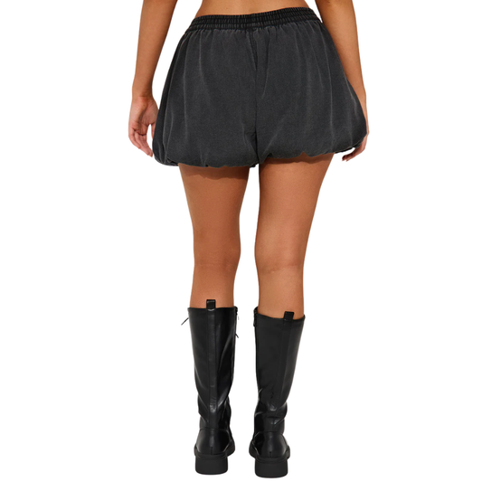 Short De Mezclilla Feeling Bubbly Elastic Waistband Bubble - Deslavado Negro