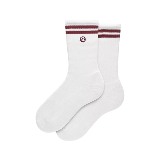 Lululemon Unisex Daily Essential Crew Socks Stripe White/Burgundy Bay